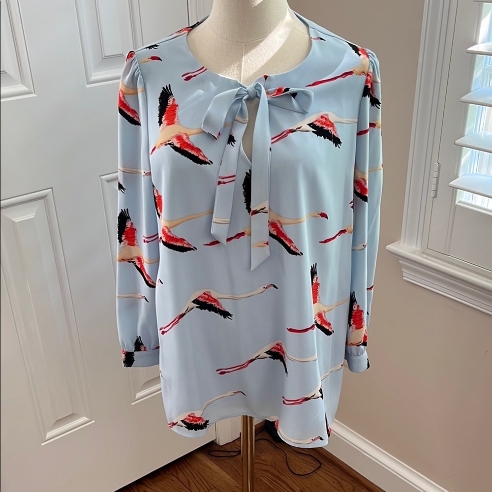 Cooper & Ella Blue Tie Front Sailor Collar Blouse
